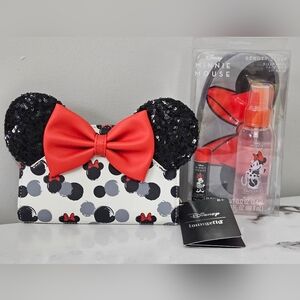 Disney Loungefly Minnie Mouse Wallet & Minnie Mouse Beauty Set Bundle